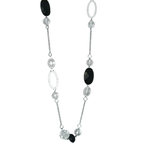 Opera Length Silver Chain with Black Clear Beads - Picture 1 of 8